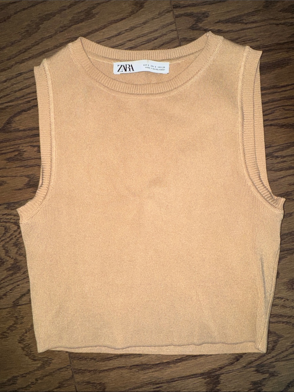 ZARA Sleeveless Knit Crop Tank Top - Light Beige